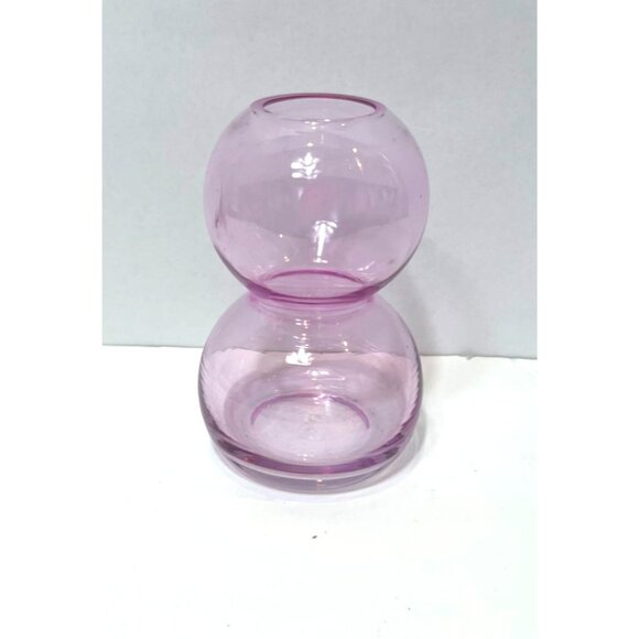 Droplet Bubble Vase Pink Hand Blown Glass 7"H Double Orb Modern Decorative Piece - Picture 3 of 6